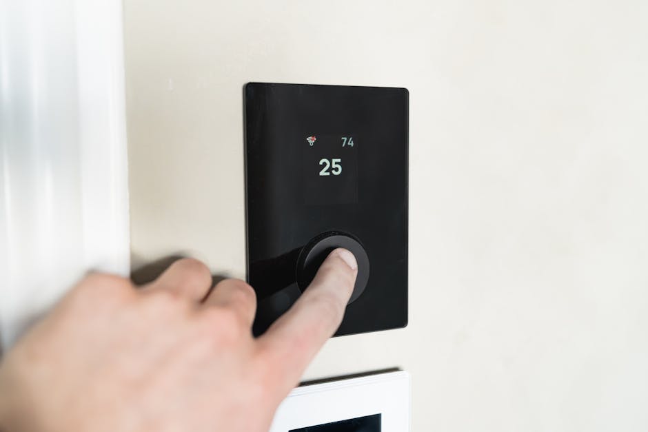 Smart home thermostat interface on a wall